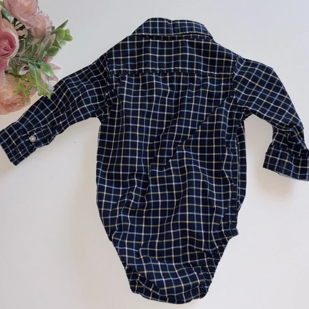 Baby Blue Plaid Carters Button Down 3M Shirt Onesie Baby Boy Blue Long Sleeve